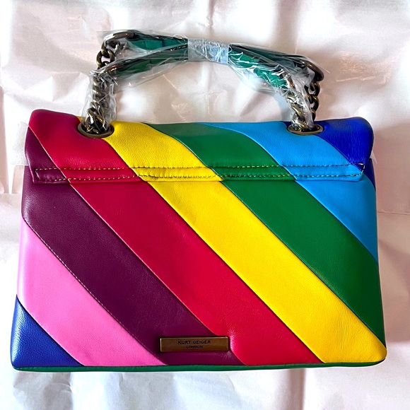 Kurt Geiger Large Rainbow Stripe Leather Kensington Shoulder Crossbody Bag - Picture 8 of 8